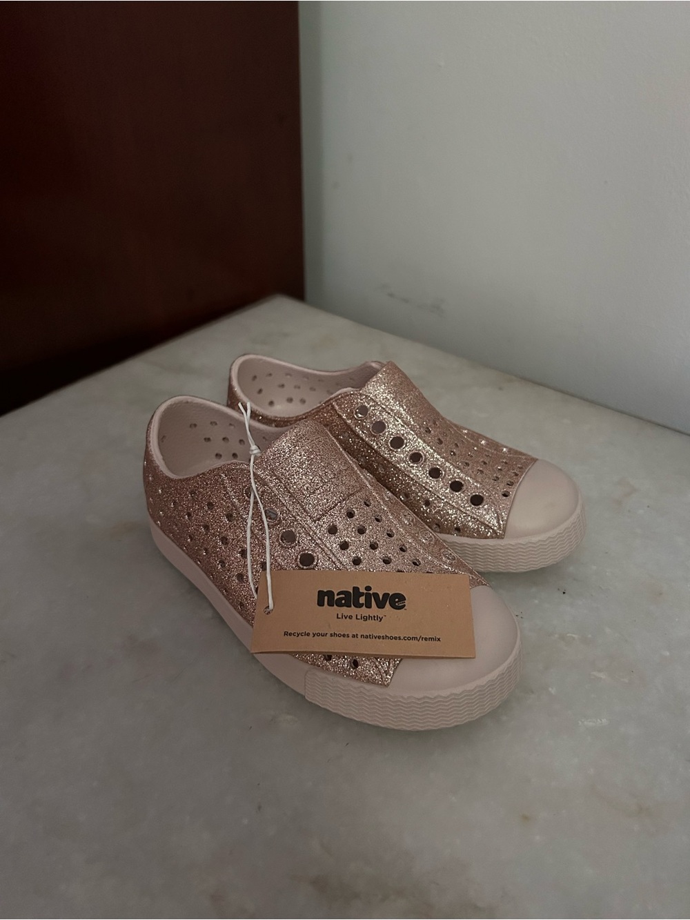 Native Shoes Kids Glitter Slip-On Sneakers in Rose Gold